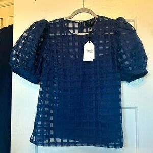 English Factory sheer blue puff sleeve blouse L
